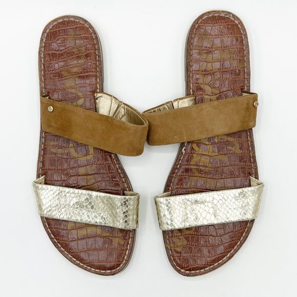 Sam Edelman Gala Two Strap Slide Sandals Gold Nude 10M - Picture 4 of 8